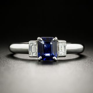 Estate 1.06 Carat Emerald-Cut Sapphire and Diamond Ring - 2