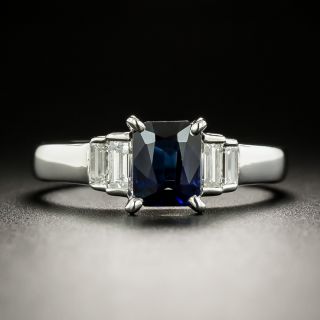 Estate 1.07 Carat Emerald-Cut Sapphire and Diamond Ring - 2