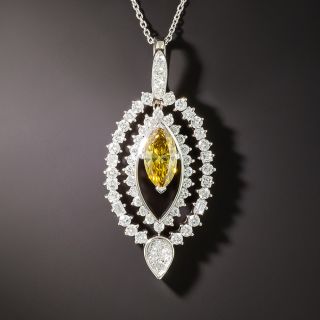 Estate 1.08 Carat Fancy Deep Brownish Yellow Marquise Diamond Necklace - GIA - 3