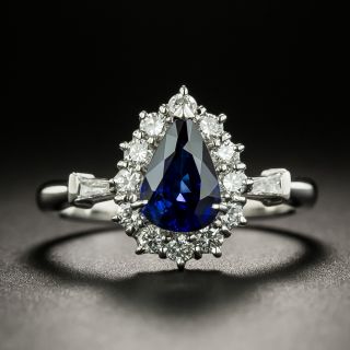 Estate 1.10 Carat Pear-Shaped Sapphire and Diamond Halo Ring - 2