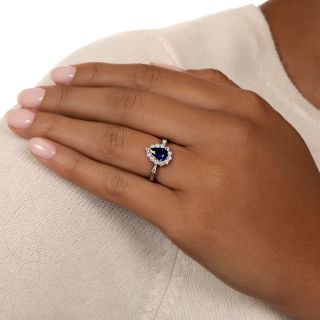 Estate 1.10 Carat Pear-Shaped Sapphire and Diamond Halo Ring