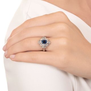 Estate 1.11 Carat Emerald-Cut Sapphire and Diamond Ring