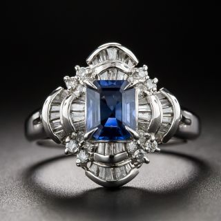 Estate 1.11 Carat Emerald-Cut Sapphire and Diamond Ring - 2
