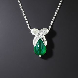 Estate 1.16 Carat Cabochon Emerald and Diamond 'X' Necklace - 2