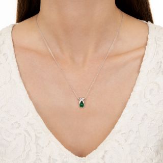 Estate 1.16 Carat Cabochon Emerald and Diamond 'X' Necklace