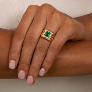 Estate 1.21 Carat Emerald and Diamond Textured Ring