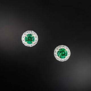 Estate 1.25 Carat Emerald and Diamond Halo Earrings - 3