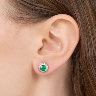 Estate 1.25 Carat Emerald and Diamond Halo Earrings