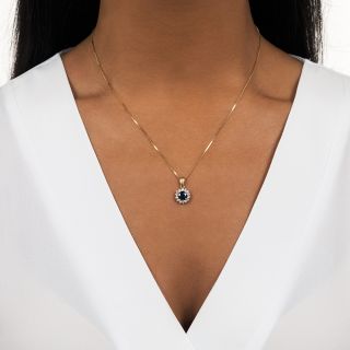 Estate 1.25 Carat Round No-Heat Sapphire and Diamond Halo Necklace