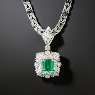 Estate 1.27 Carat Emerald and Diamond Pendant - 2