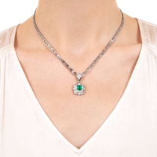 Estate 1.27 Carat Emerald and Diamond Pendant