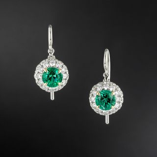 Estate 1.30 Carat Emerald and Diamond Halo Earrings - 3