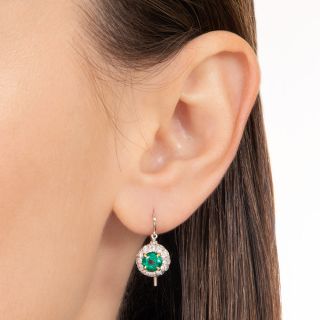 Estate 1.30 Carat Emerald and Diamond Halo Earrings