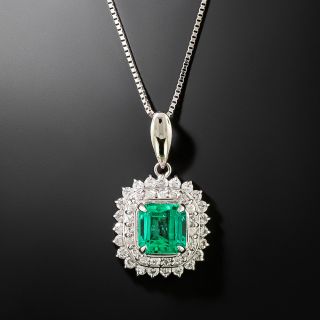Estate 1.31 Carat Emerald Double Diamond Halo Pendant - 2
