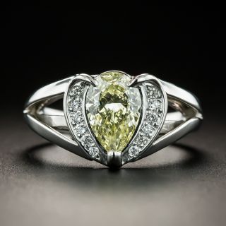 Estate 1.34 Carat Fancy Light Yellow Pear-Shaped Diamond Heart Ring - GIA  - 3