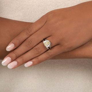 Estate 1.34 Carat Fancy Light Yellow Pear-Shaped Diamond Heart Ring - GIA 