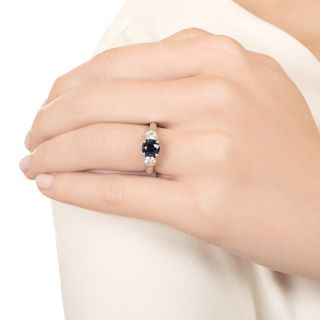 Estate 1.34 Carat No-Heat Sapphire and Diamond Three-Stone Ring