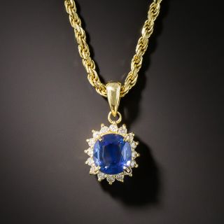 Estate 1.37 Ct Sapphire Diamond Halo Drop Necklace - 2