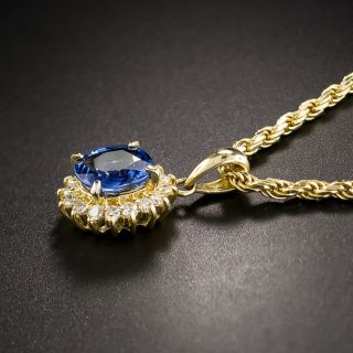 Estate 1.37 Ct Sapphire Diamond Halo Drop Necklace