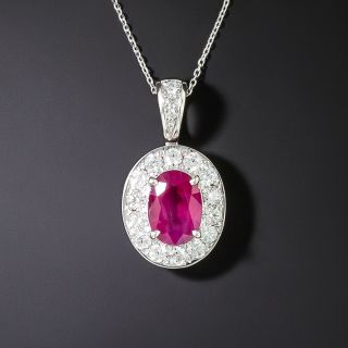 Estate 1.46 Carat Burmese Ruby and Diamond Halo Necklace - 2