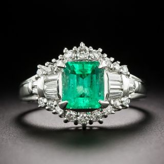 Estate 1.53 Carat Emerald Platinum Diamond Ring - 3