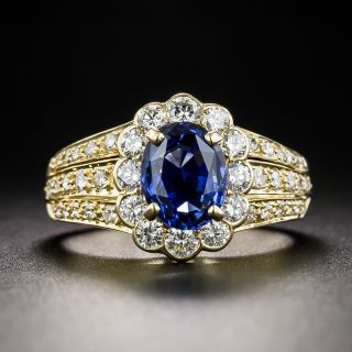 Estate 1.56 Carat Sapphire and Diamond Halo Ring, French - 1