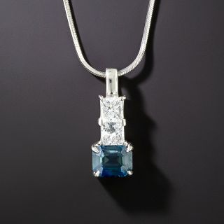Estate 1.58 Carat Teal Sapphire and Diamond Pendant  - 1