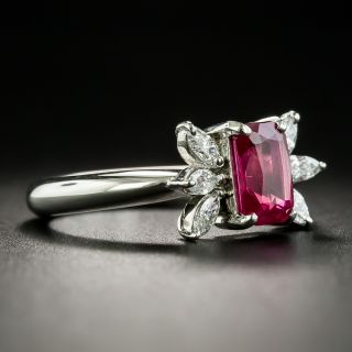 Estate 1.70 Carat Burmese Emerald-Cut Ruby and Diamond Ring