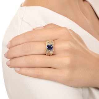 Estate 1.71 Carat Ceylon Sapphire and Baguette Diamond Ring