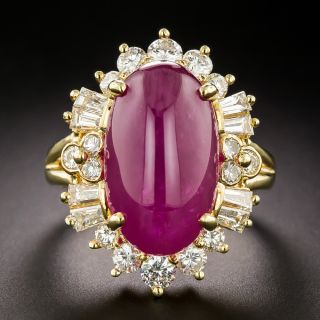 Estate 13.16 Carat Cabochon Ruby with Diamond Ring - 3