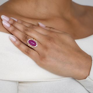Estate 13.16 Carat Cabochon Ruby with Diamond Ring