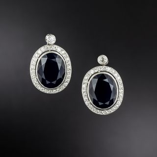 Estate 14.00 Carat Total Weight Midnight-Blue Sapphire and Diamond Earrings - 2
