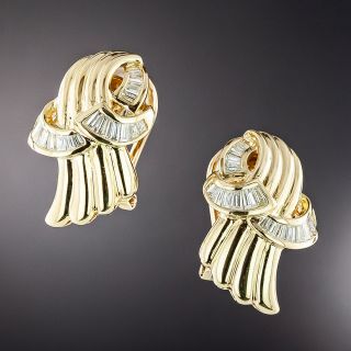 Estate 18K Baguette Diamond Earrings - 1