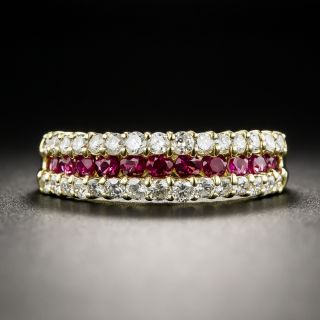 Estate 18K Ruby and Diamond Band Ring - 2