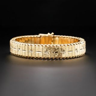 Estate 18K Textured And Engraved Gold Bracelet - 2