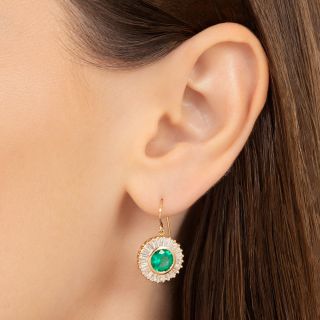 Estate 2.08 Carat Total Weight Emerald and Diamond Halo Earrings