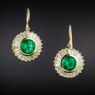 Estate 2.08 Carat Total Weight Emerald and Diamond Halo Earrings - 2
