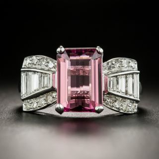 Estate 2.17 Carat Pink Tourmaline and Diamond Bow Ring  - 1