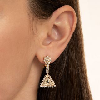 Estate 2.49 Carat Trillion-Cut Diamond Dangle Earrings - GIA