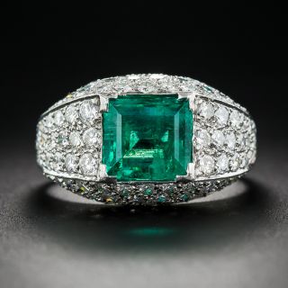 Estate 2.50 Carat Emerald and Pave' Diamond Ring in Platinum - GIA  - 1
