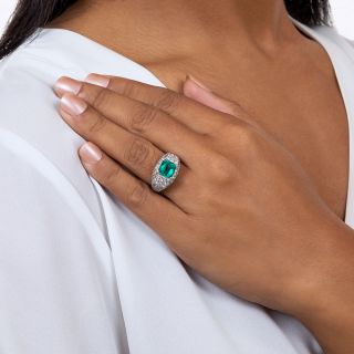 Estate 2.50 Carat Emerald and Pave' Diamond Ring in Platinum - GIA 