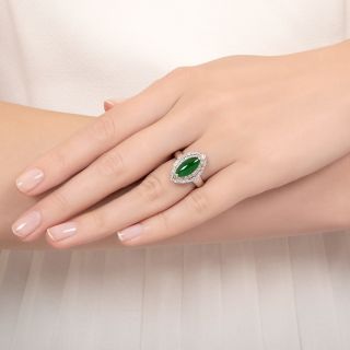 Estate 2.56 Carat Marquise-Shaped Green Jade and Diamond Ring