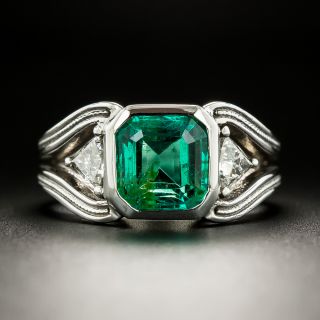 Estate 2.57 Carat Colombian Emerald and Diamond Ring - GIA F1 - 3