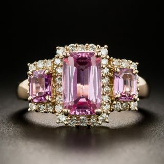 Estate 2.59 Carat Pink Sapphire and Diamond Three-Stone Ring - 2