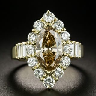 Estate 2.75 Carat Fancy Yellow-Brown Marquise-Cut Diamond Engagement Ring - GIA - 1