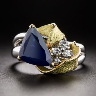 Estate 2.92 Carat Trillion-Cut No-Heat Sapphire and Diamond Ring - 1