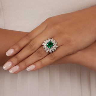 Estate 2.94 Carat Emerald And Marquise Diamond Ring - GIA F1