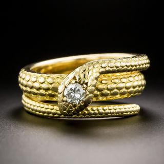 Estate 20K Gold And Diamond Snake Ring - 3