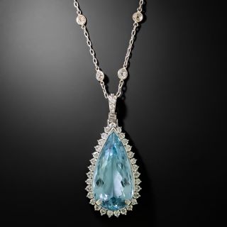  Estate 21.21 Carat Pear-Shaped Aquamarine and Diamond Necklace - 2