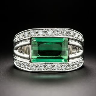 Estate 3.15 Carat Green Tourmaline and Diamond Ring - Size 6 1/4 - 3